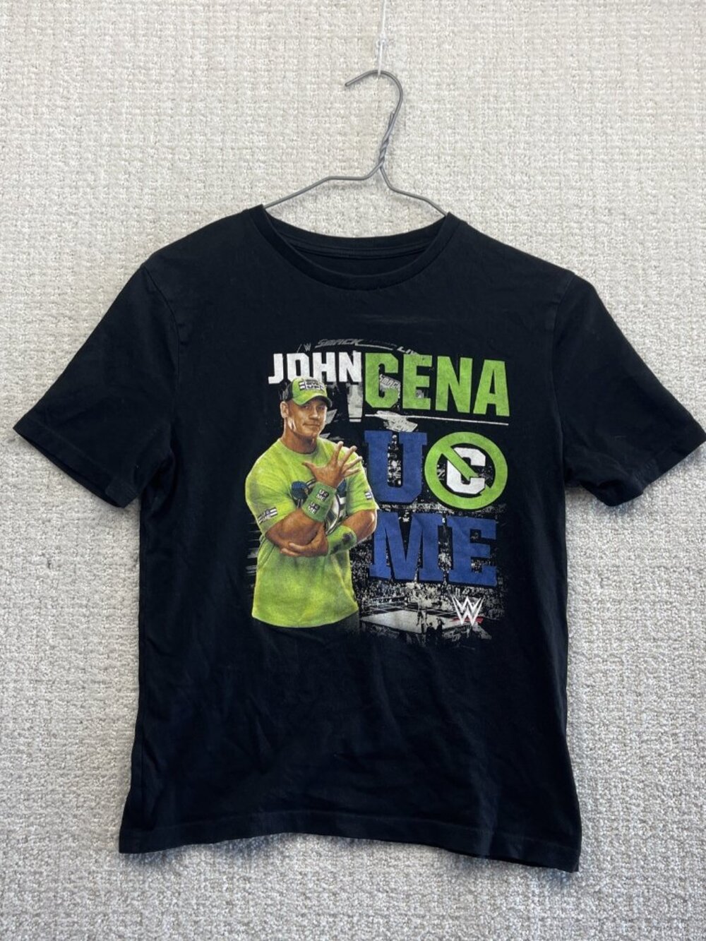 Y2K WWE Youth Sz L Black Graphic T-Shirt Wrestling John Cena "U Can' See Me"